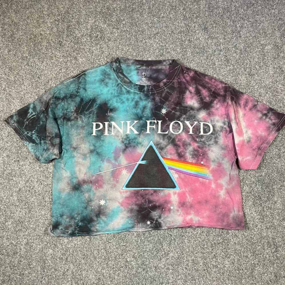 Pink Floyd Graphic T-Shirt Womens Size M Multicolor Tie Dye Cropped Dark Side